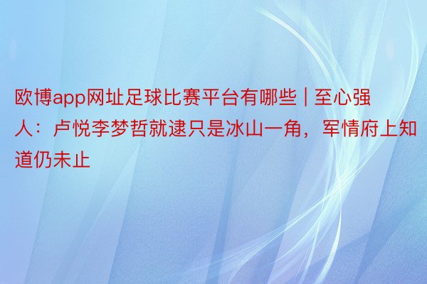 欧博app网址足球比赛平台有哪些 | 至心强人：卢悦李梦哲就逮只是冰山一角，军情府上知道仍未止